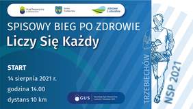 Pokaż zdjęcie: Grafika promująca Spisowy Bieg po Zdrowie "Liczy się każdy" w Trzebiechowie w koloerze niebiskim z najważniejszymi informacjiami dot. Biegu