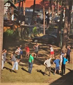 Uczesnicy projektu ćwiczą na świeżym powietrz - w lesie