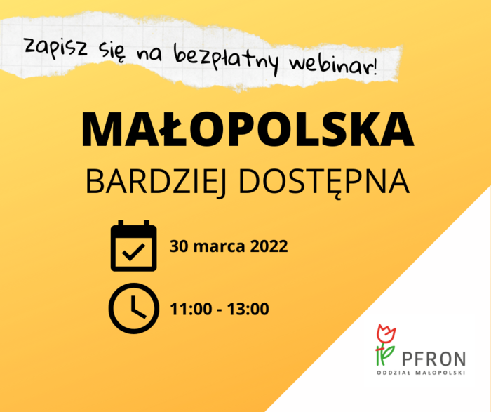 Pokaż zdjęcie: Czarny napis "Małopolska bardziej dostępna" na żółtym tle.  