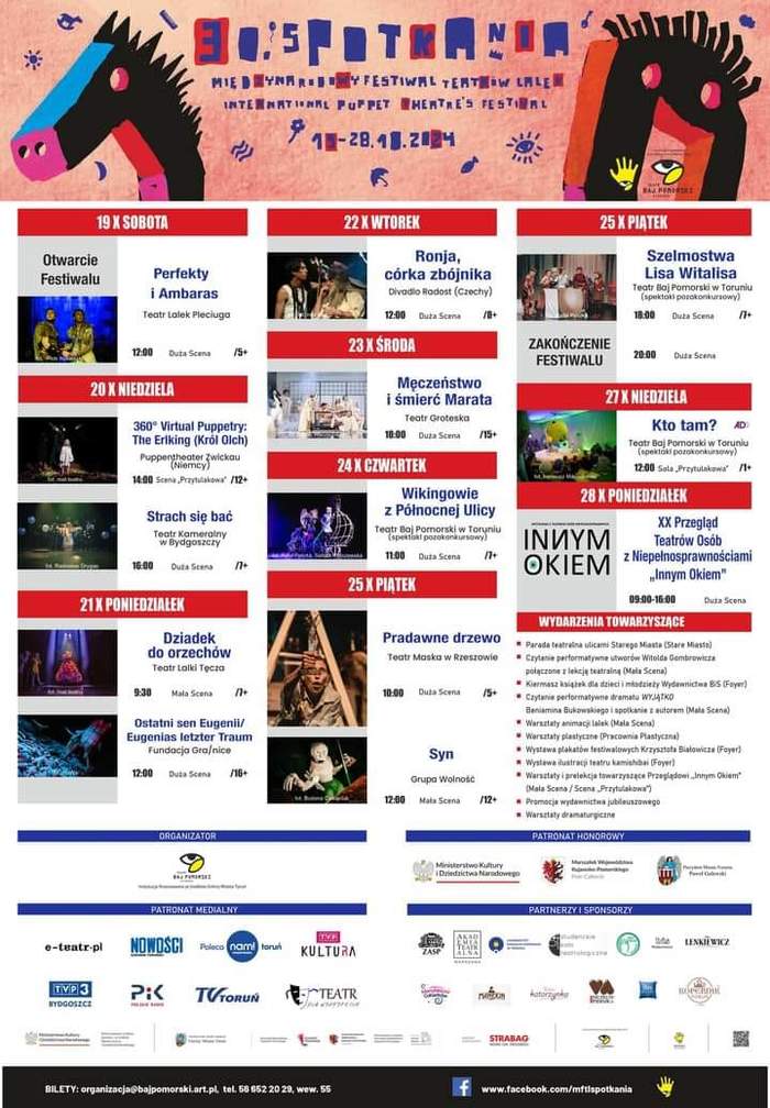 Plakat reklamujacy Festiwal wraz z rozpisanym programem i logami sponsoró