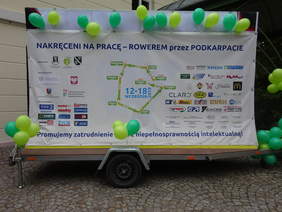 Baner promujący akcję "Nakręceni na pracę-rowerem przez Podkarpacie"