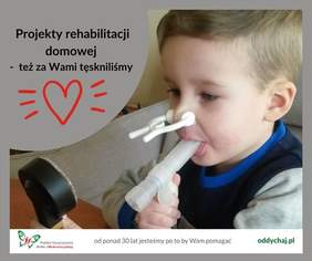 Pokaż zdjęcie: Plakat PTWM - na zdjęciu chłopczyk w trakcie inhalacji 