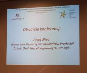 Pokaż zdjęcie: Konferencja Stowarzyszenia „Promyk” z Gostwicy podsumowująca projekt „Potrafię                             i pomagam” dla terapeutów warsztatów terapii zajęciowej