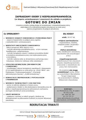 Pokaż zdjęcie: ulotka informacyjna wskazująca adresatów oraz zakres projektu