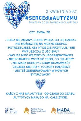 Pokaż zdjęcie: Plakat "CZY BYWA, ŻE". Na plakacie serce oraz treść: Czy bywa, że: BOISZ SIĘ ZMIANY, BO NIE WIESZ, CO CIĘ CZEKA? NIE MOŻESZ SIĘ NA NICZYM SKUPIĆ? POTRZEBUJESZ, ABY KTOŚ CIĘ PRZYTULIŁ I NIE WYPUSZCZAŁ Z UŚCISKU? WOLISZ MIEĆ WSZYSTKO UPORZĄD