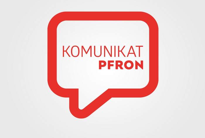 Pokaż zdjęcie: W tzw. chmurce, koloru czerwonego, symbolizującej wypowiedź danego rozmówcy znajduje się sformułowanie: „Komunikat PFRON”, również w kolorze czerwonym.