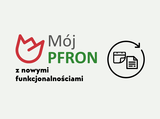 Grafika informacyjna. W centralnej części logotyp serwisu Mój PFRON i napis „z nowymi funkcjonalnościami”. Po prawej stronie ikona przedstawiająca kalendarz i dokument wpisane w okrągłą strzałkę symbolizującą odświeżanie. 