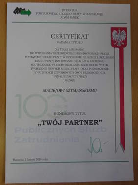 Okolicznościowy certyfikat 