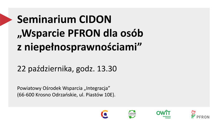 Pokaż zdjęcie: Grafika z logo różnych instytucji, w tym PFRON oraz treść informacyjna o spotkaniu
