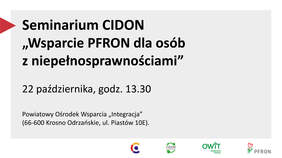 Pokaż zdjęcie: Grafika z logo różnych instytucji, w tym PFRON oraz treść informacyjna o spotkaniu