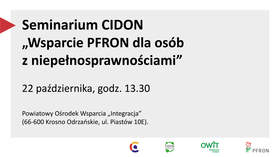 Grafika z logo różnych instytucji, w tym PFRON oraz treść informacyjna o spotkaniu