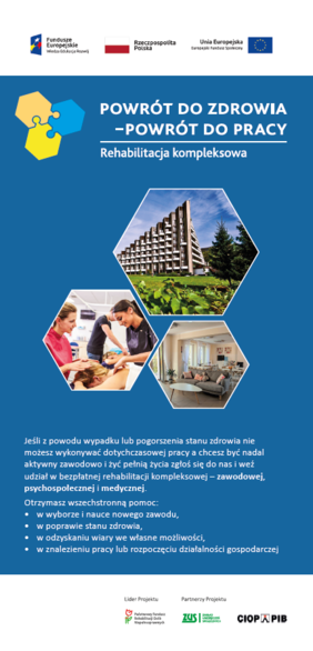 Pokaż zdjęcie: Na niebieskim tle logo projektu i tytuł projektu wraz z informacją podstawową o zasadach projektu.