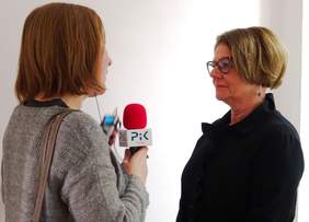 Dyrektor Kujawsko-Pomorskiego Oddziału PFRON Aleksandra Gierej podczas udzielania wywiadu dla Radia PiK