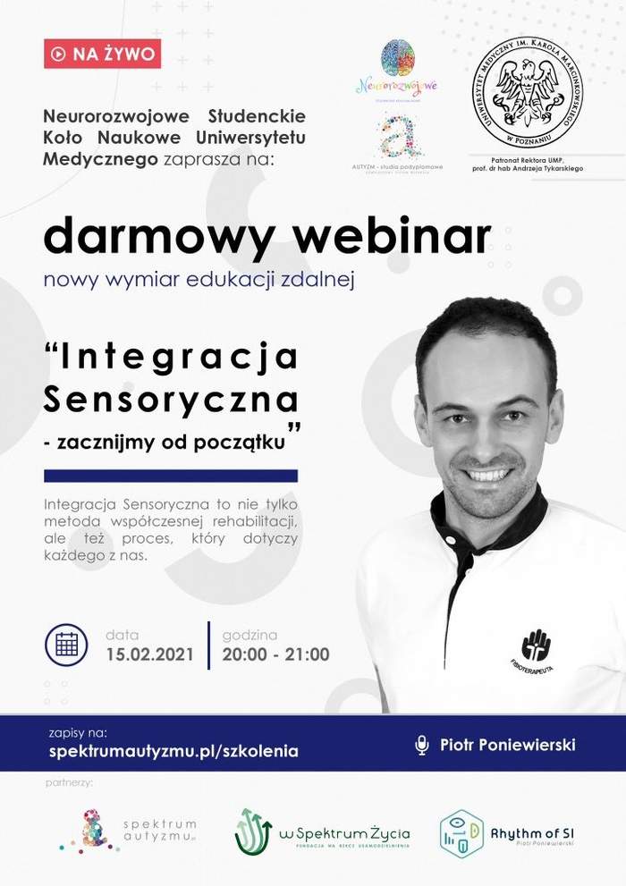 Pokaż zdjęcie: Plakat promujący bezpłatne webinarium pn. „Integracja Sensoryczna – zacznijmy od początku”