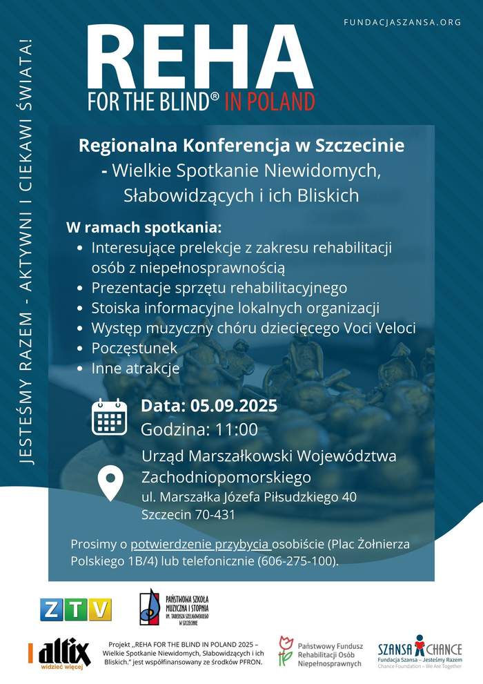 Pokaż zdjęcie: Plakat wydarzenia w kolorach niebiesko - białych z informacjami o konferencji