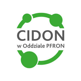 Pokaż zdjęcie: Logo CIDONu: napis "CIDON w Oddziale PFRON", otoczony zielonym kółkiem z zaznaczonymi 3 punktami (3 kółka różnej wielkości)