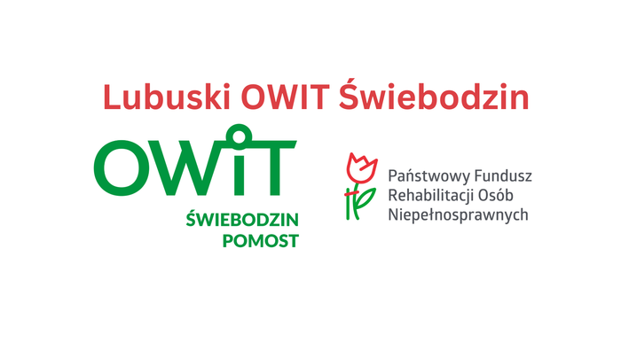 Pokaż zdjęcie: Grafika zawierajaca słowa w koloracach czerwonym i zielonym "Lubuski OWiT Świebodzin"