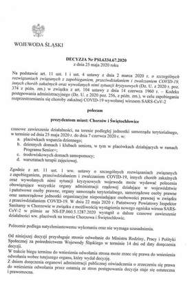 Pokaż zdjęcie: Decyzja Wojewody Śląskiego z dnia 25 maja 2020 r.