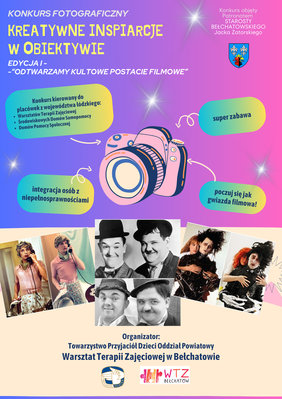 Pokaż zdjęcie: Zdjęcie jest plakatem informującym o konkursie fotograficznym. Ponadto zamieszczone są również zdjęcia gwiazd filmowych. 