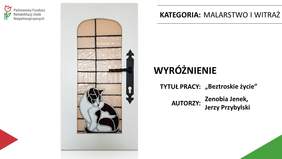 Pokaż zdjęcie: Praca pt. „Beztroskie życie” autorstwa Zenobii Jenek oraz Jerzego Przybylskiego z Domu Pomocy Społecznej w Łężeczkach