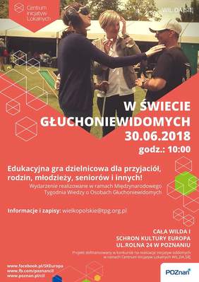 Pokaż zdjęcie: Plakat promujący grę edukacyjną pn.: „W świecie głuchoniewidomych"