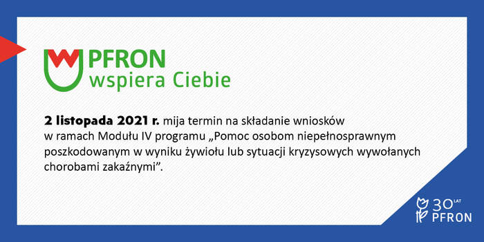 Pokaż zdjęcie: Grafika w kolorze niebiesko-zielonym informująca o naborze wniosków w programie