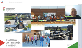 Pokaż zdjęcie: Slajd z prezentacji dyrektor Marty Mordarskiej - kolaż zdjęć przedstawiający projekt Festiwal "Aktywność i wiedza"