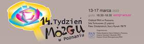 Pokaż zdjęcie: Po lewej stronie widnieje przedstawiony w abstrakcyjny sposób zarys mózgu w kolorze żółtym, w którym wyodrębnione zostały poszczególne płaty w kolorach: niebieskim, różowym oraz seledynowym. Poniżej widnieje sformułowanie „14. Tydzień Mózgu w Poznaniu”. Po prawej stronie widoczne są najistotniejsze informacje na temat wydarzenia, które uwzględnione zostały w treści niniejszej publikacji.