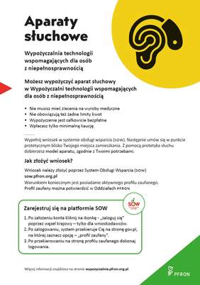 Pokaż zdjęcie: Plakat z informacjami dotyczącymi wypożyczenia aparatu słuchowego