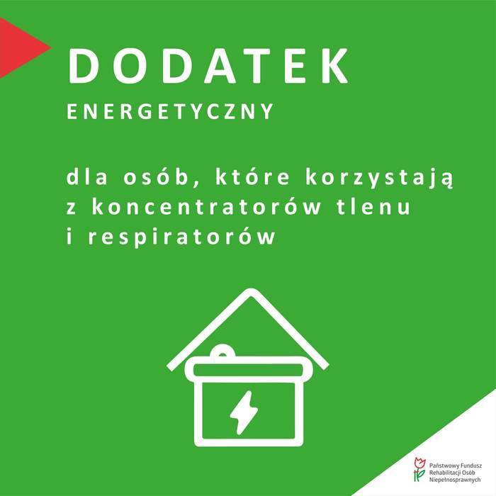 Pokaż zdjęcie: Grafika w kolorze zielonym z białymi napisami informująca o dodatku energetycznym z PFRON
