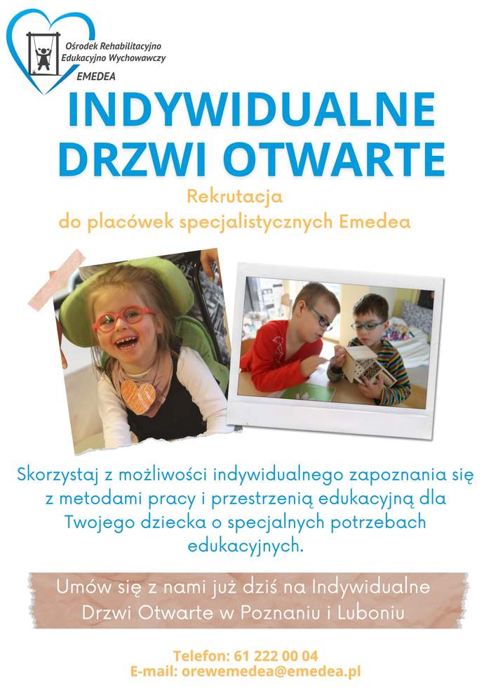 Pokaż zdjęcie: Plakat promujący Indywidualne Dni Otwarte w Przedszkolach Specjalistycznych Emedea