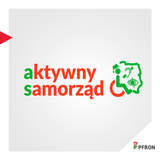 Logo programu Aktywny samorząd: Czerwony napis na jasnym tle.