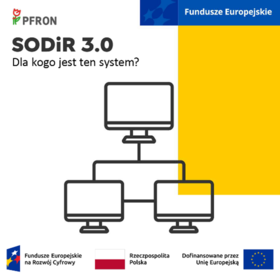 Logotyp przedstawiający 3 monitory połaczone w sieć. Nad nimi napis SODIR 3.0 dla kogo jest ten system?