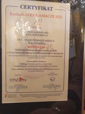 Pokaż zdjęcie: Wyróżnienie dla PSONI Koło w Szczecinie