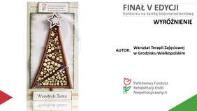 Pokaż zdjęcie: Kartka bożonarodzeniowa z Warsztatu Terapii Zajęciowej w Grodzisku Wielkopolskim, która zdobyła wyróżnienie w V edycji Konkursu Oddziału Wielkopolskiego PFRON