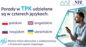 Mężczyzna z telefonem  komórkowym patrzy w okno. W tle flaga polska, ukraińska, angielska, rosyjskatle 