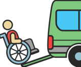 ikonografika - samochód z podjazdem dla osób z niepełnosprawnościami