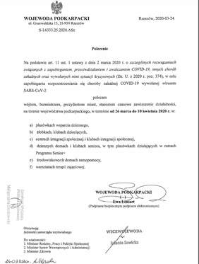 skan Polecenia Wojewody otrzymany przez Oddział do wiadomości