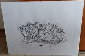 Pokaż zdjęcie: Rysunek przedstawiający śpiącego kota