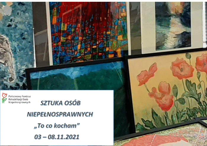 Pokaż zdjęcie: Plakat przedstawia kilka prac zgłoszonych do konkursu oraz napis z informacją, że wystawa odbywa się w dniach 03-08.11.20121r.,w rogy logo PFRON