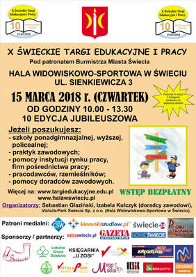Plakat promujacy Targi Edukacyjne i Pracy w Świeciu