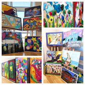 Pokaż zdjęcie: Kolaż zdjęć prac zgłoszonych w ramach konkursu "Sztuka osób niepełnosprawnych"