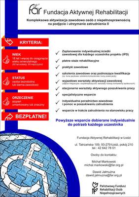 Pokaż zdjęcie: plakat promujący projekt Kompleksowej aktywizacji zawodowej osób z niepełnosprawnością na podjęcie i utrzymanie zatrudnienia II