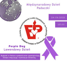 Pokaż zdjęcie: plakat promujący Międzynarodowy Dzień Padaczki z akcentami fioletowymi 