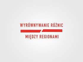 Zdjęcie jest grafiką programu. Na białym tle znajduje się czerwony napis: Wyrównywanie Różnic Między Regionami. 