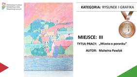 Pokaż zdjęcie: Praca pt. „Miasto o poranku” autorstwa Malwiny Pawlak z Warsztatu Terapii Zajęciowej Przygodzice z siedzibą w Ostrowie Wielkopolskim