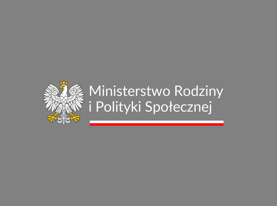 Logotyp: z lewej strony herb Polski - orzeł biały ze złotą koroną i złotymi szponami, z prawej napis Ministerstwo Rodziny i Polityki Społecznej nad biało czerwoną szarfą