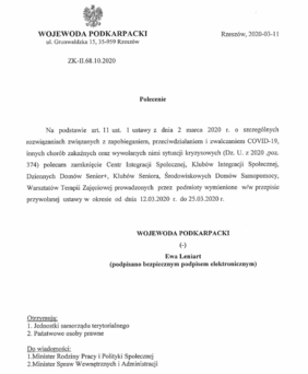 skan polecenia wojewody podkarpackiego, str 2, jego treść zawarto w treści komunikatu