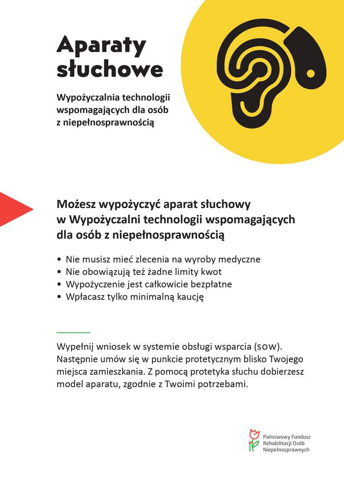 Pokaż zdjęcie: Grafika promująca wypożyczenie aparatów słuchowych z PFRON