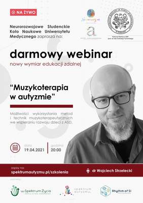 Pokaż zdjęcie: Plakat promujący bezpłatne webinarium pn. „Muzykoterapia w autyzmie”